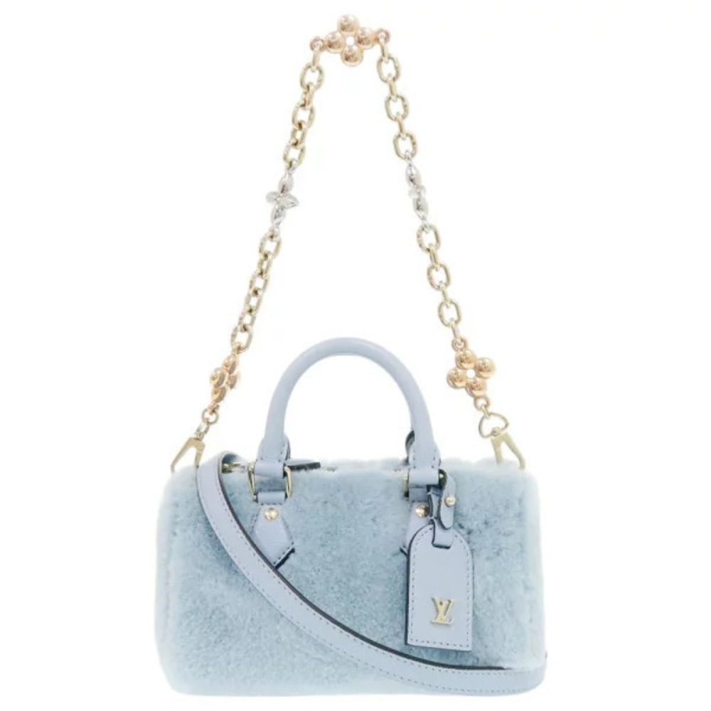 Louis Vuitton Speedy Leather Mink Fur Blue Handbag LV